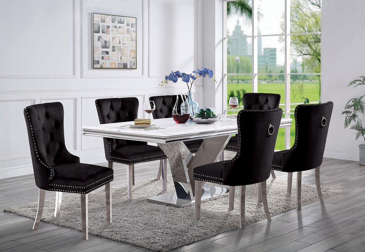 Valdevers Chrome 78"W Rectangular Glam Sintered Stone Dining Table