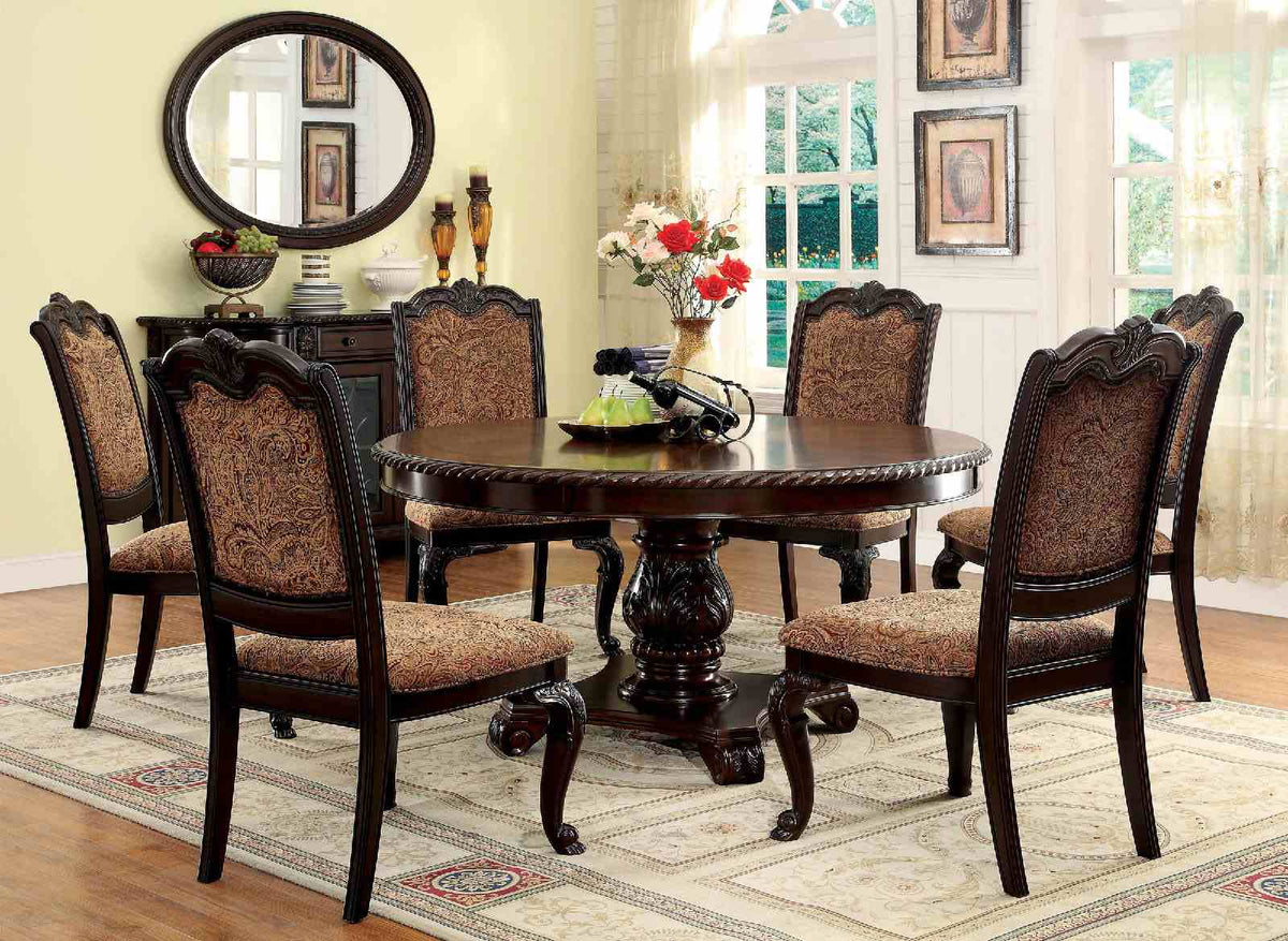 Bellagio Brown Cherry 7-Piece Traditional Fabric Dining Table Set