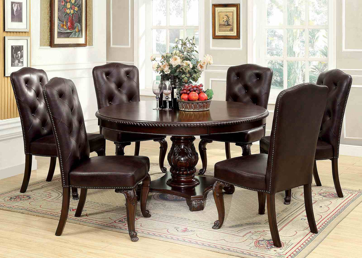Bellagio Brown Cherry 7-Piece Leatherette Dining Room Set (Table & 6 Chairs)