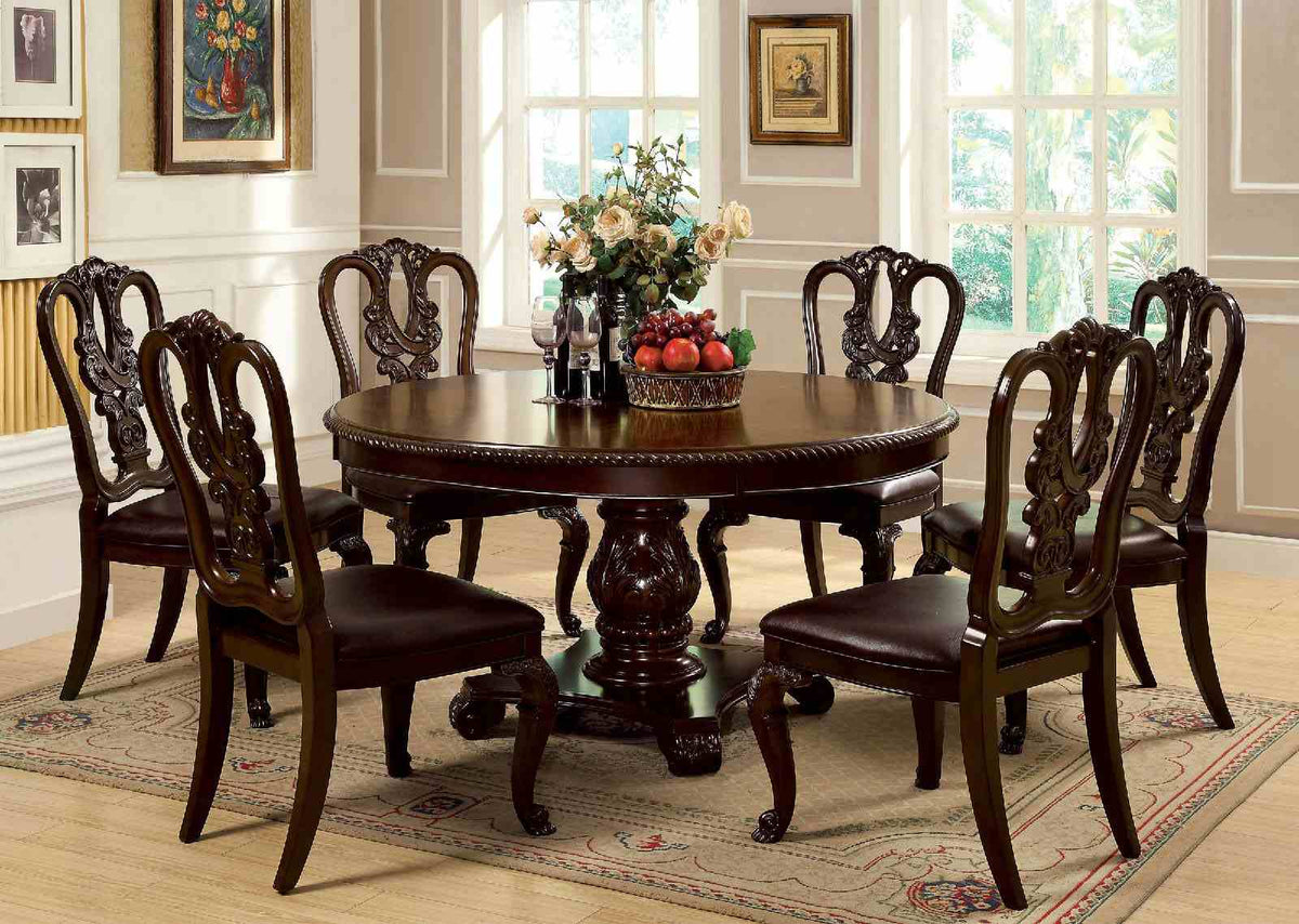 Bellagio Brown Cherry 7-Piece Traditional Fabric Dining Table Set