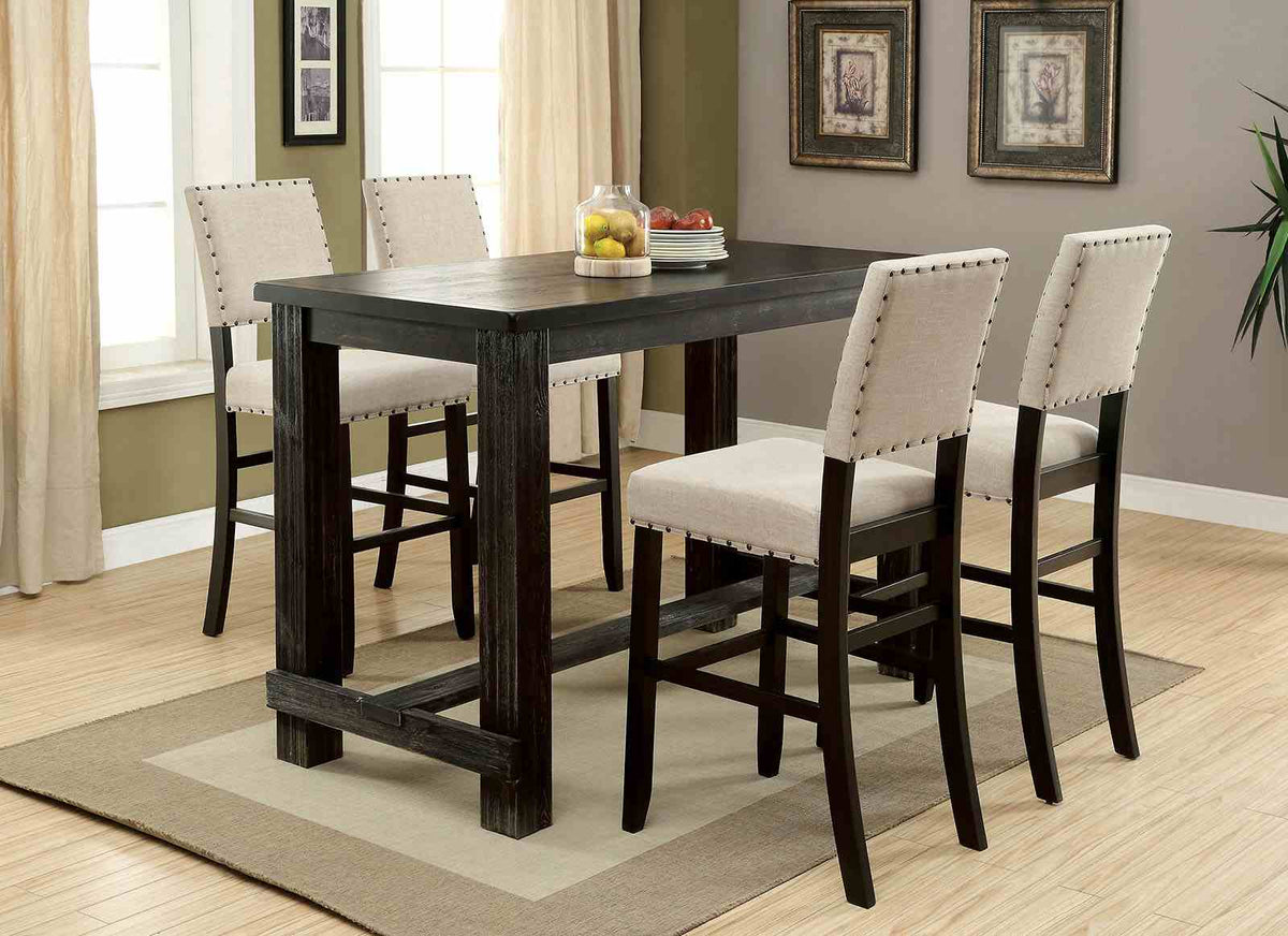 Sania Antique Black/Ivory 5-Piece Rustic Bar Table Set