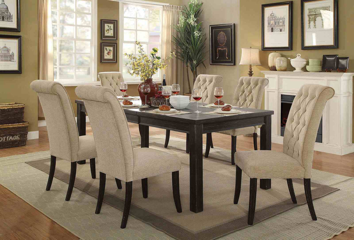 Nerissa Antique Black/Beige 7-Piece Dining Room Set