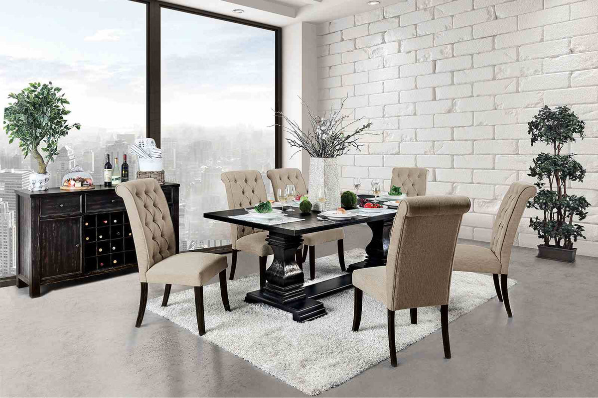 Nerissa Antique Black/Beige 7-Piece Dining Room Set