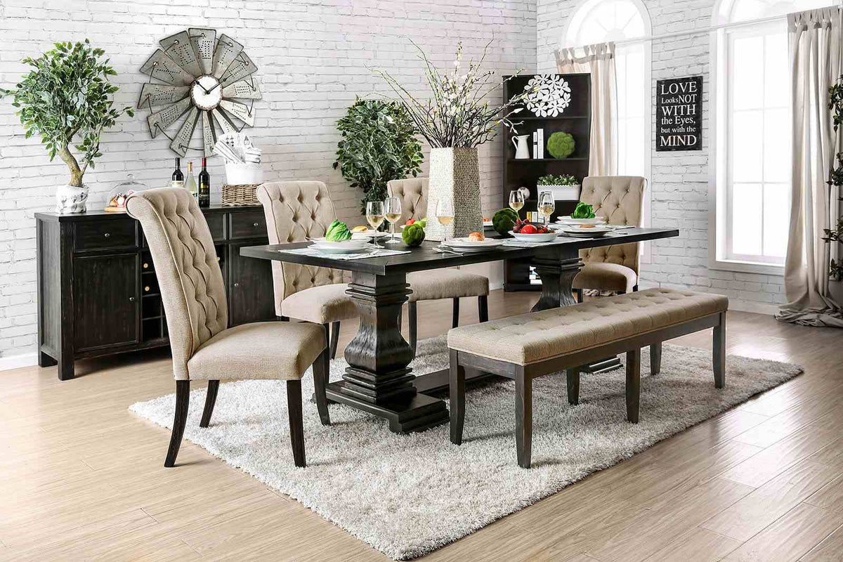 Nerissa Antique Black/Beige 7-Piece Dining Room Set