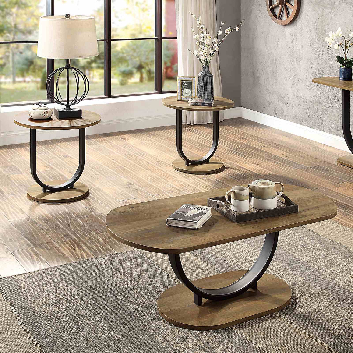 Olbia Rustic Oak/Sand Black Sofa Table