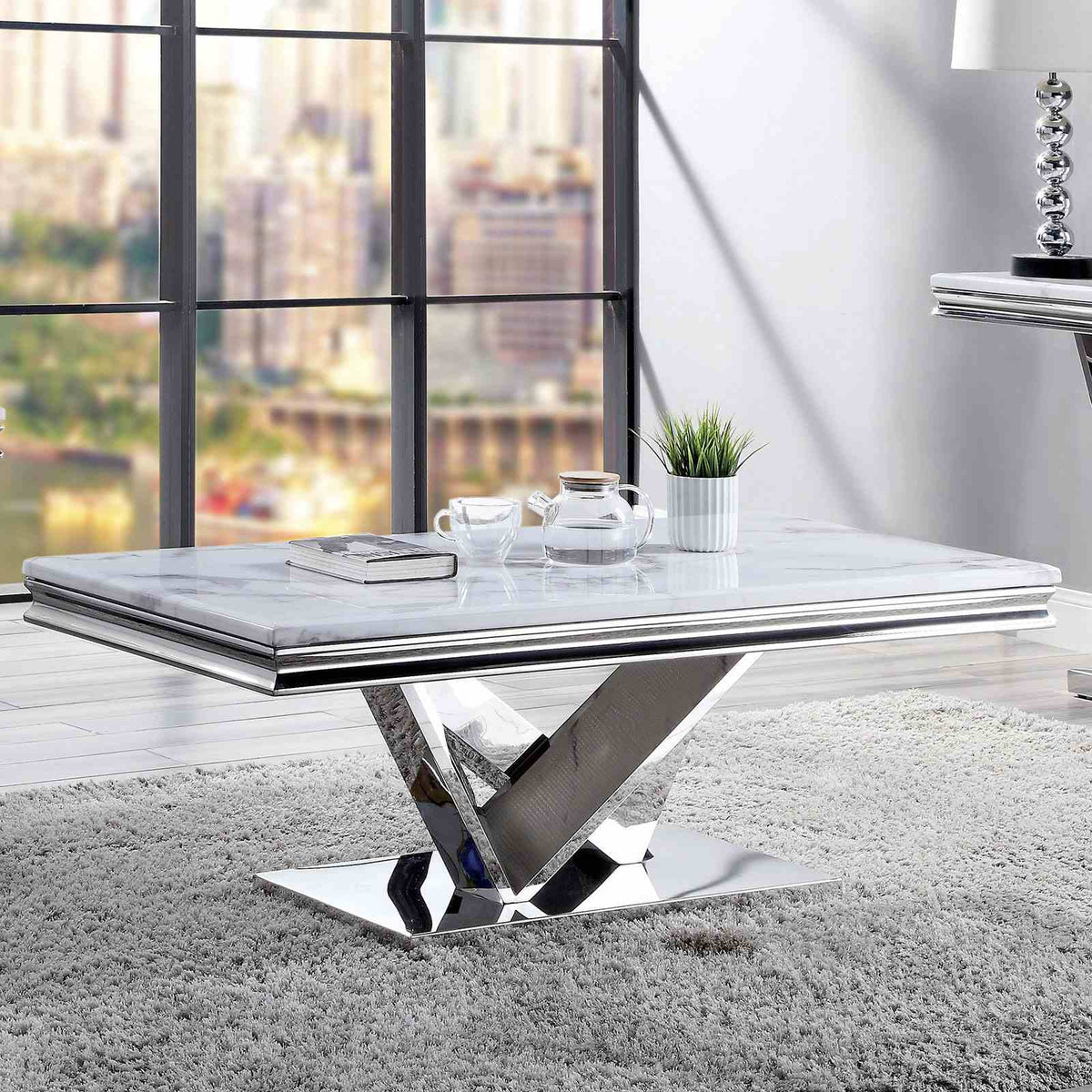 Villarsglane White/Chrome Coffee Table