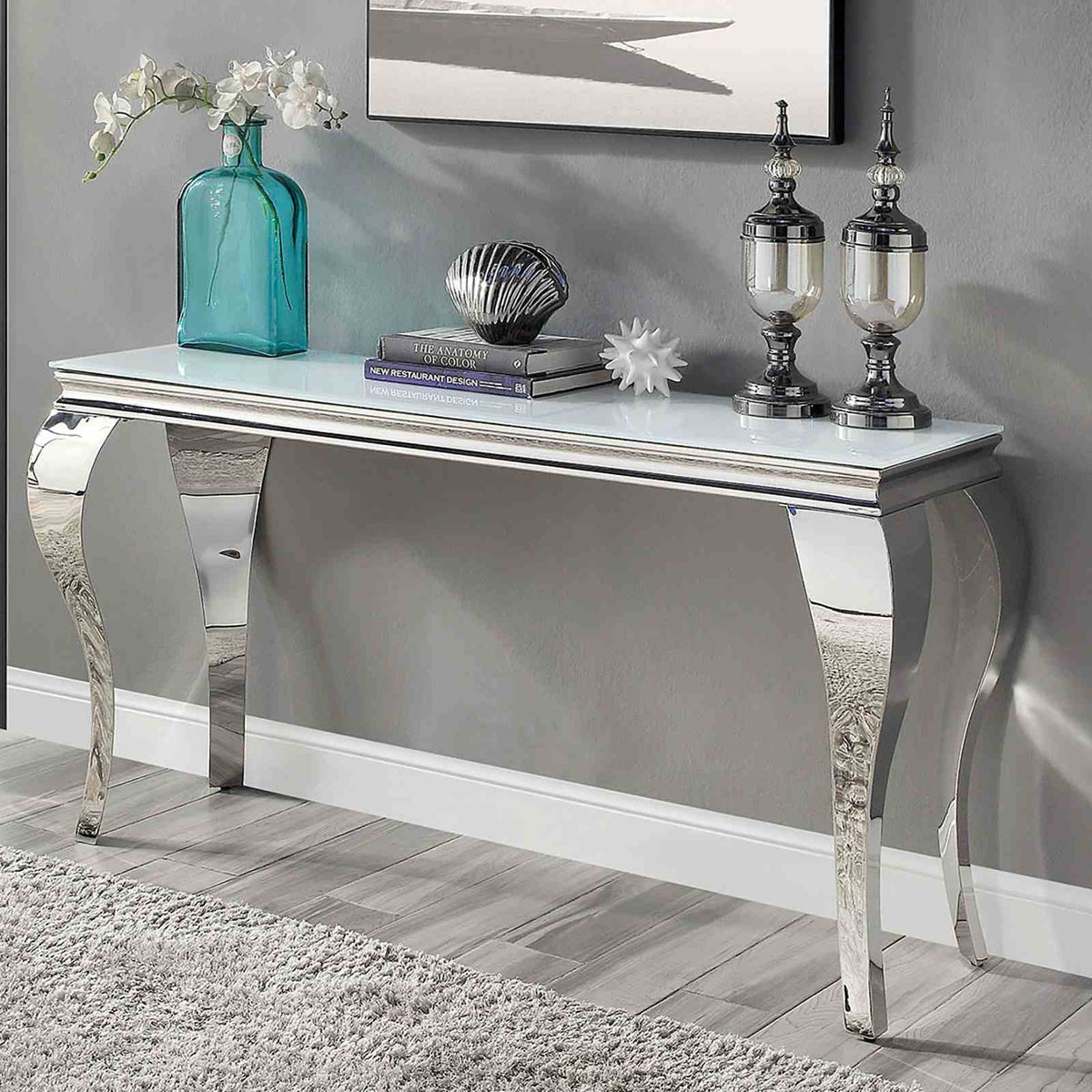 Wetzikon White/Silver Sofa Table