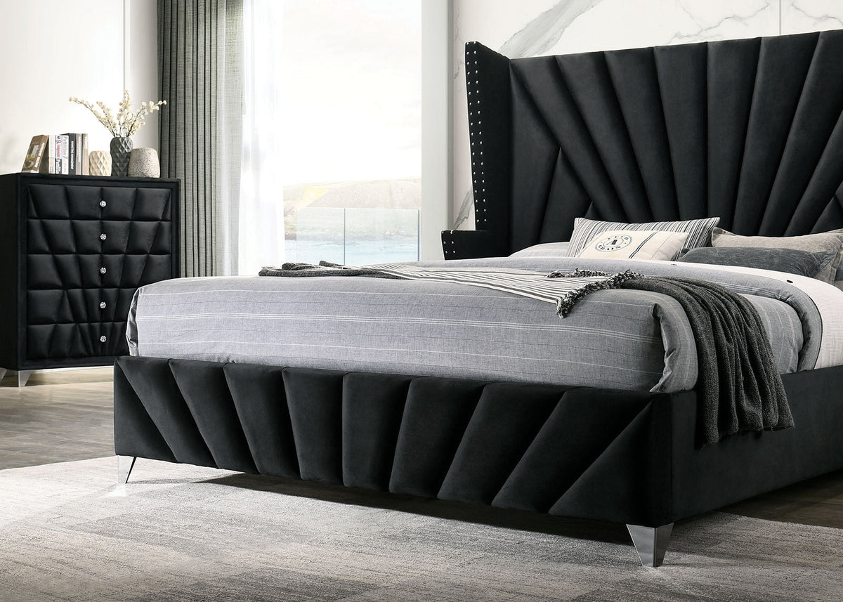 Carissa Black Upholstered Transitional Bedroom Set
