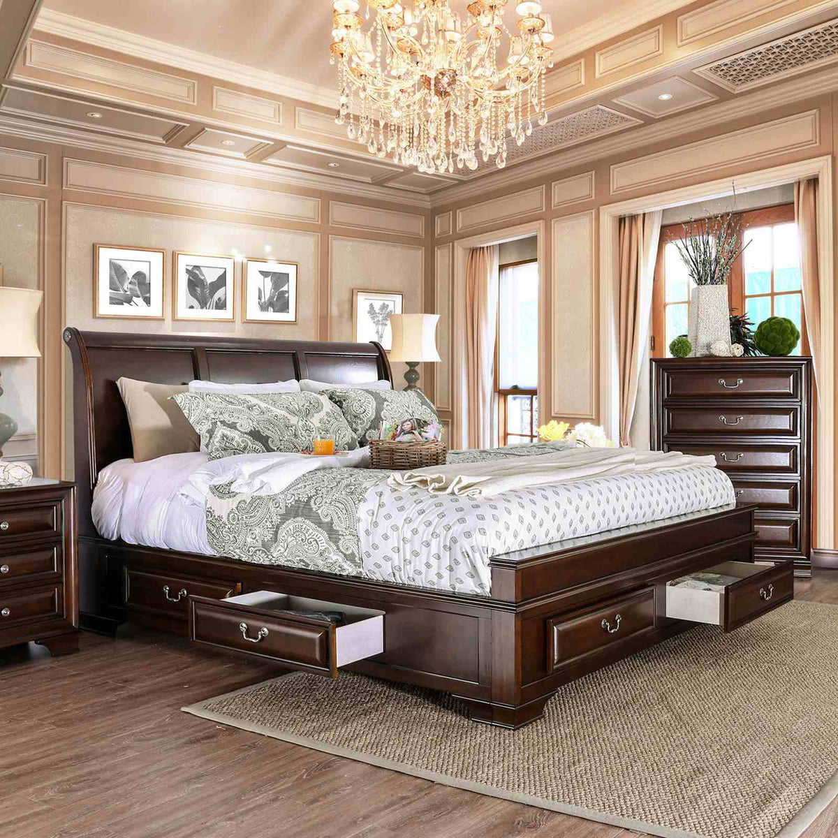 Brandt Brown Cherry 5-Piece Queen Storage Bedroom Set