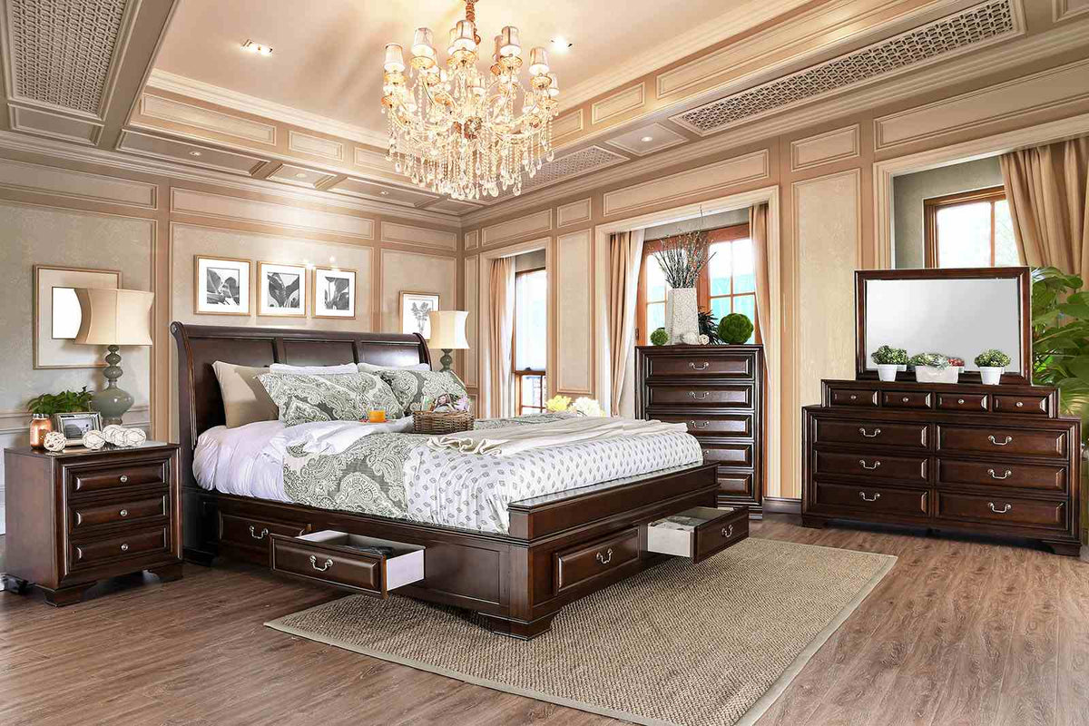 Brandt Brown Cherry 5-Piece Queen Storage Bedroom Set