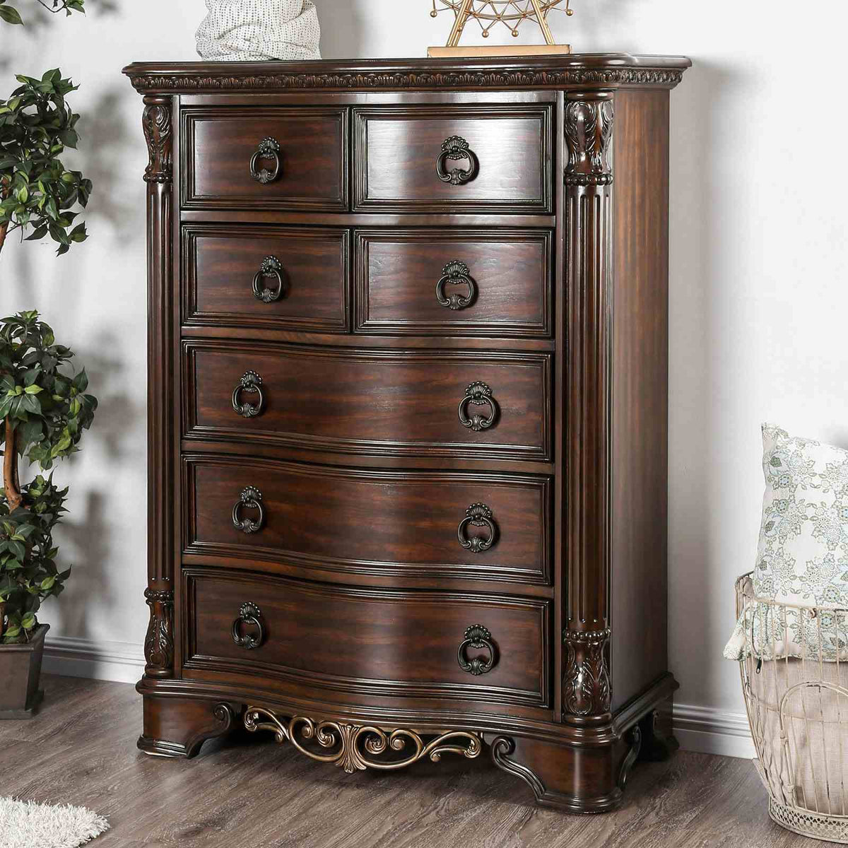 Menodora Brown Cherry Transitional Bedroom Set