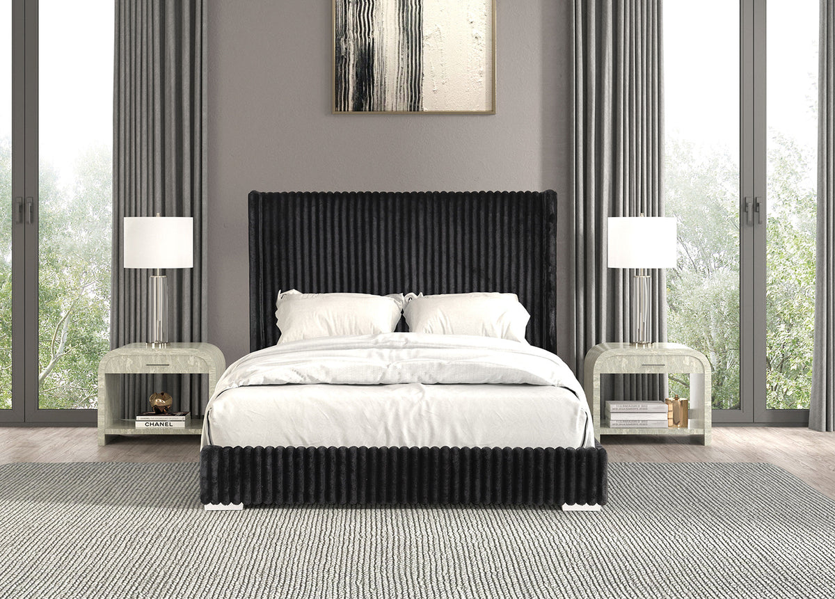 Cadwell Black Queen Upholstered Platform Bed