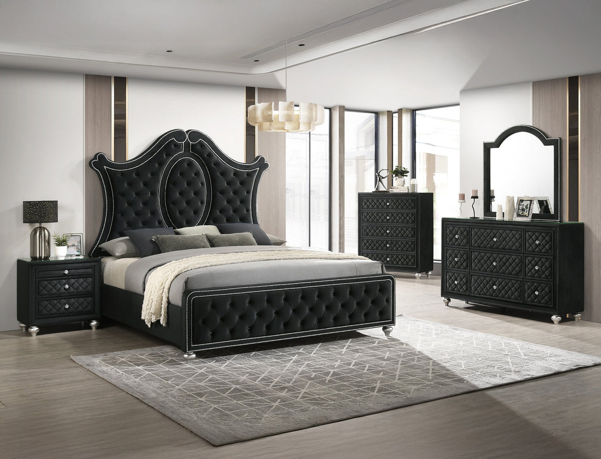 Cameo Black Queen Upholstered Panel Bed
