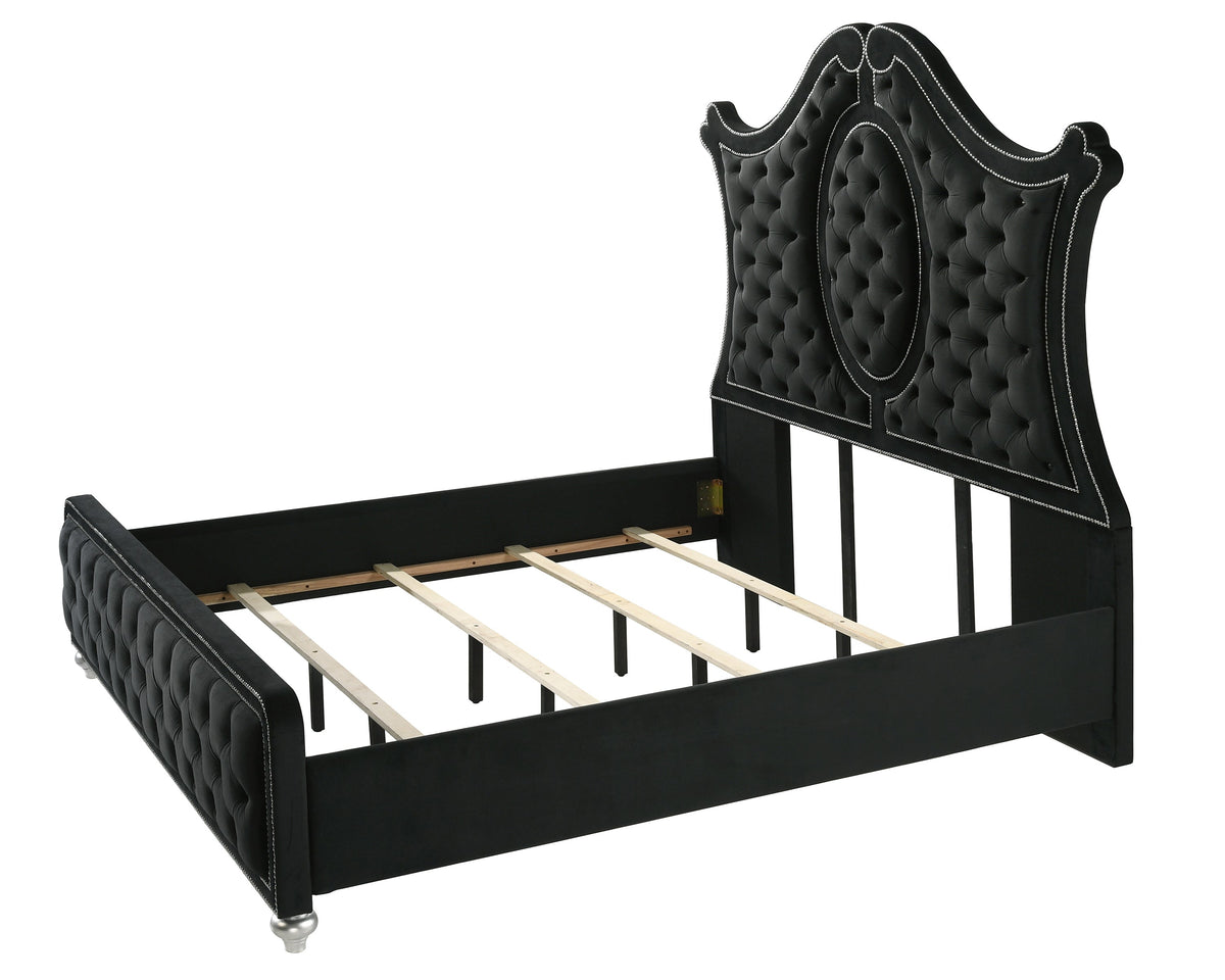 Cameo Black Queen Upholstered Panel Bed