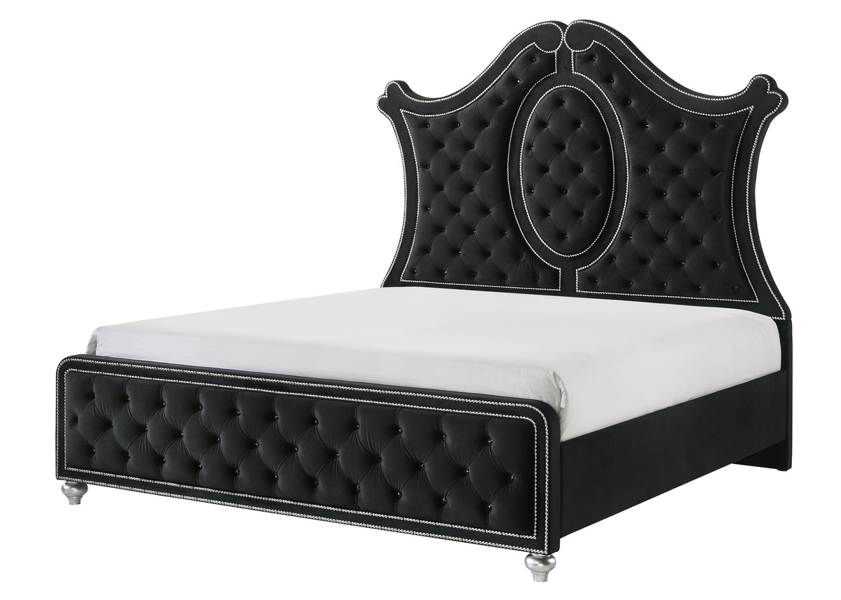 Cameo Black Queen Upholstered Panel Bed