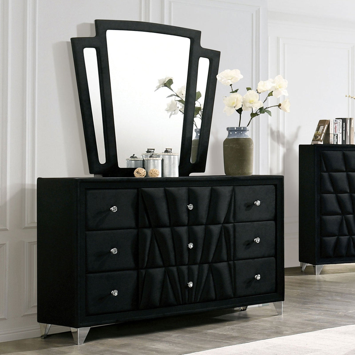 Carissa Black Upholstered Transitional Bedroom Set