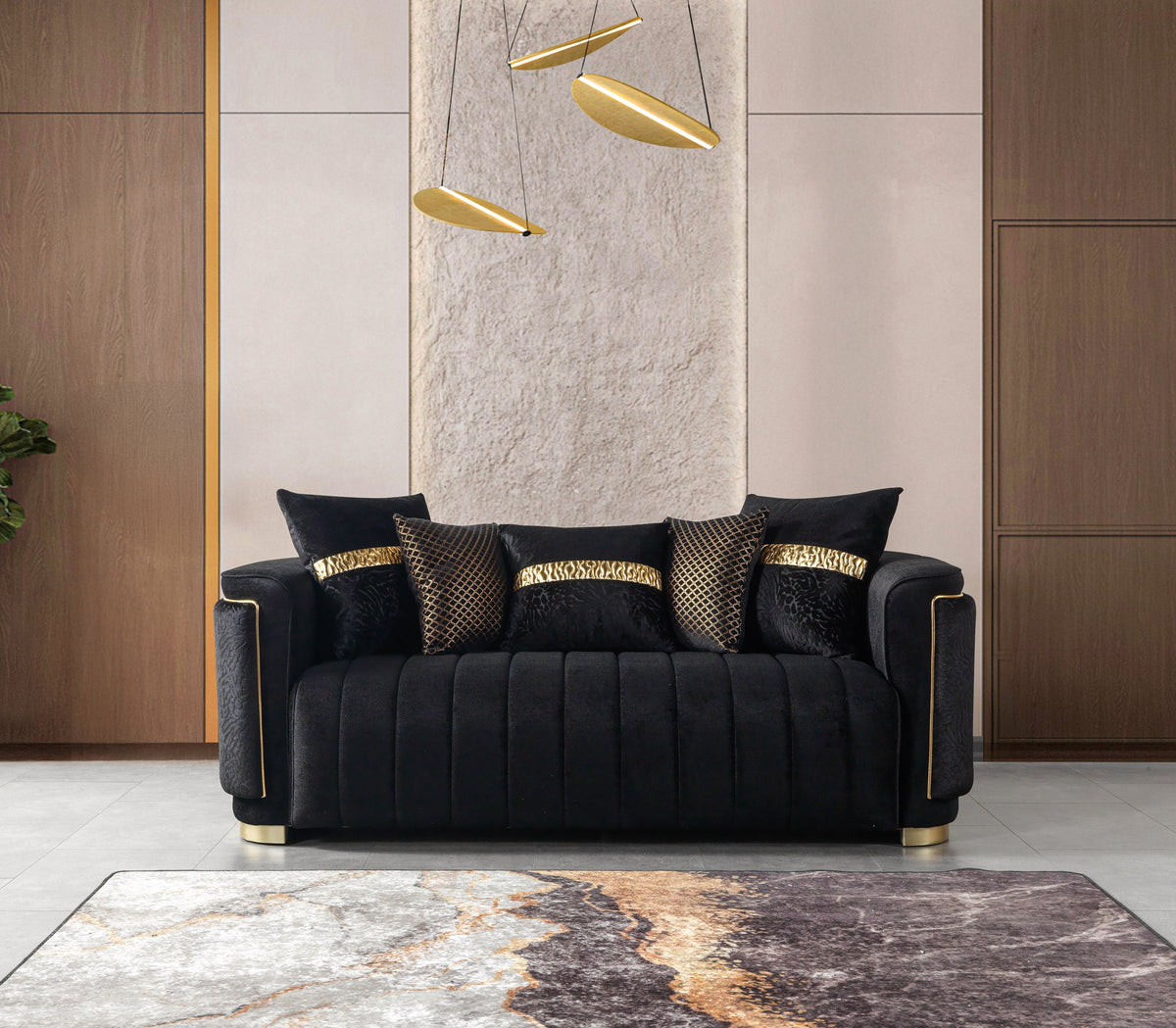 Carlina Black Velvet Loveseat
