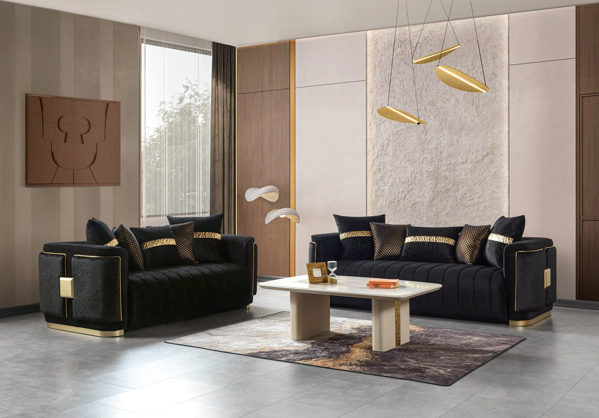Carlina Black Velvet Loveseat