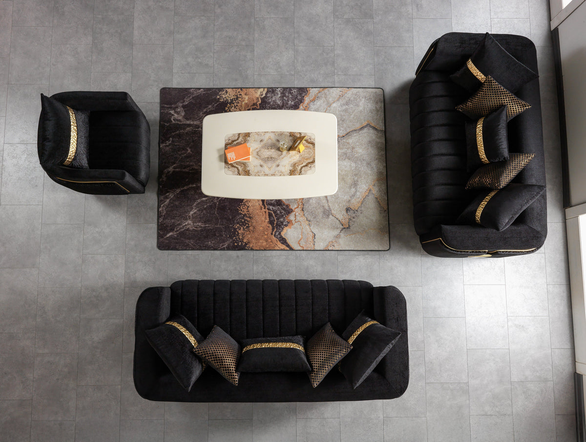 Carlina Black Velvet Loveseat