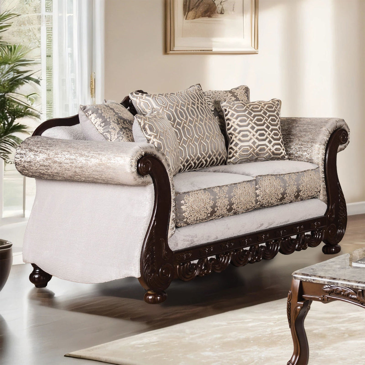 Catalonia Beige/Dark Cherry Traditional Living Room Set