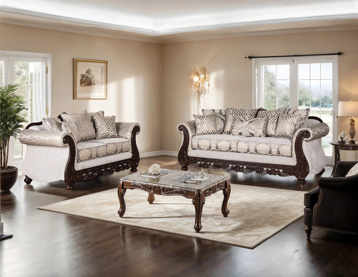 Catalonia Beige/Dark Cherry Traditional Living Room Set