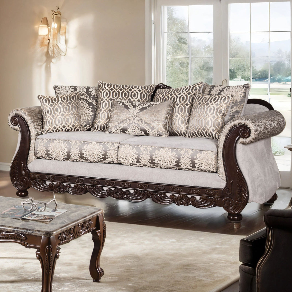 Catalonia Beige/Dark Cherry Traditional Living Room Set