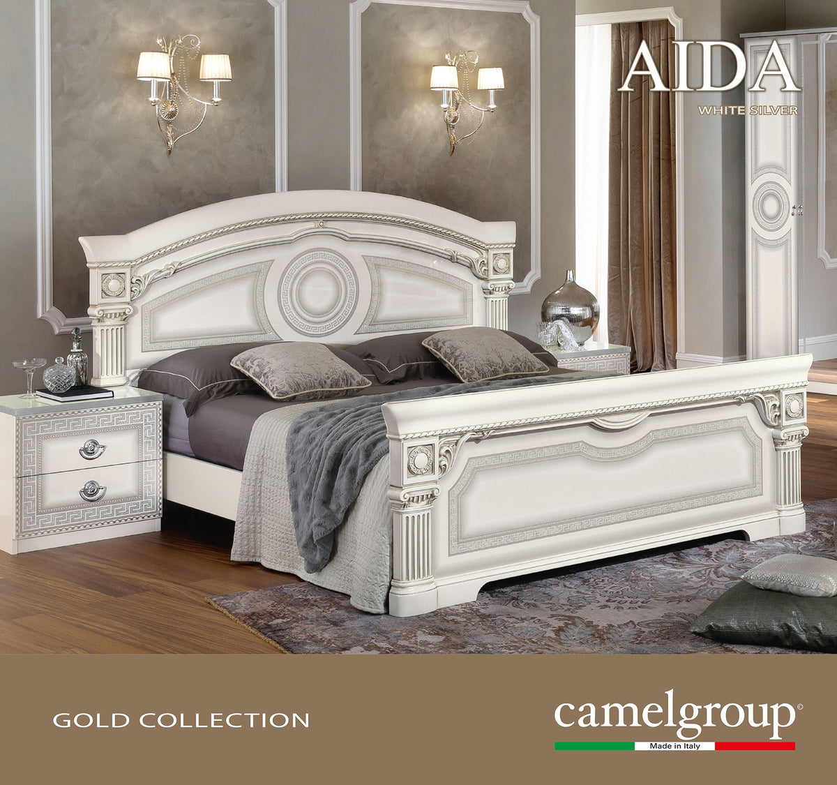 Aida White w/Silver Nightstand
