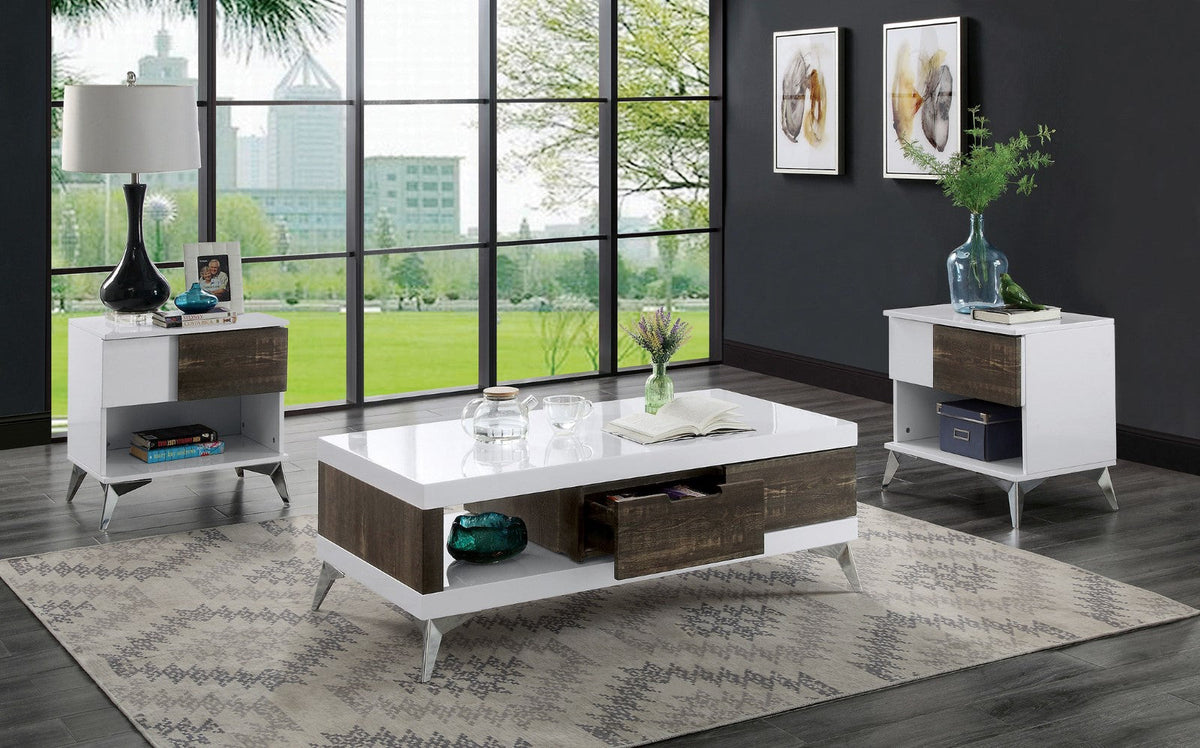 Corinne White/Distressed Dark Oak End Table
