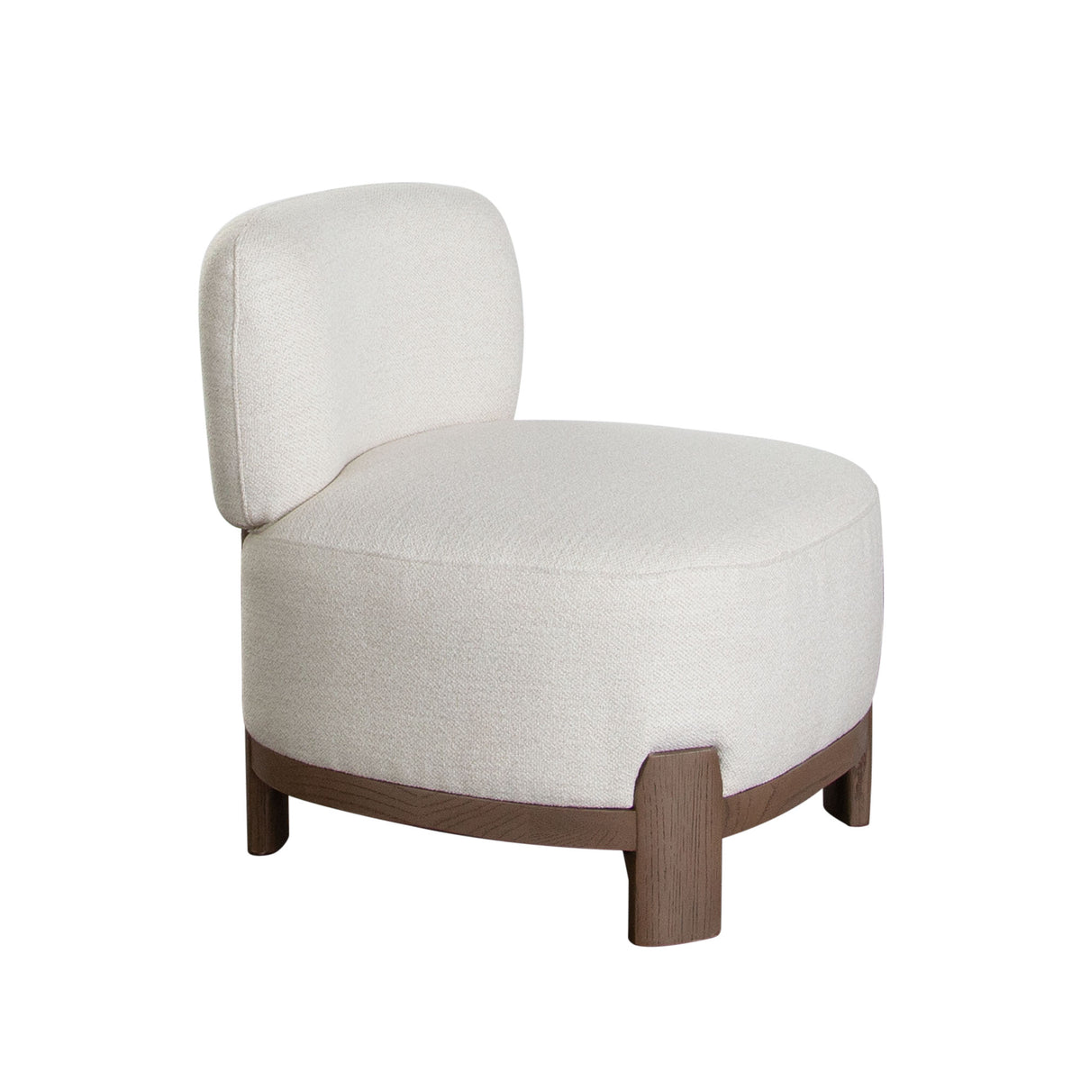 Dove Armless Accent Chair in Cream Polyester Fabric with Wood Trim
