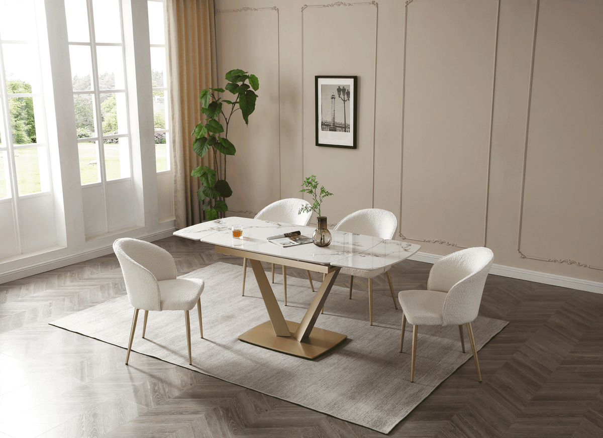 109 White/Gold Ceramic Extendable Dining Table