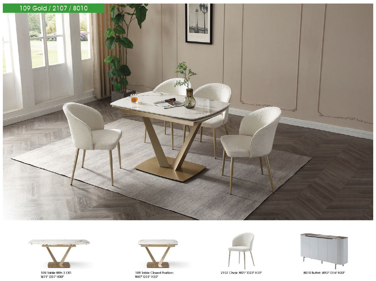 109 White/Gold Ceramic Extendable Dining Table