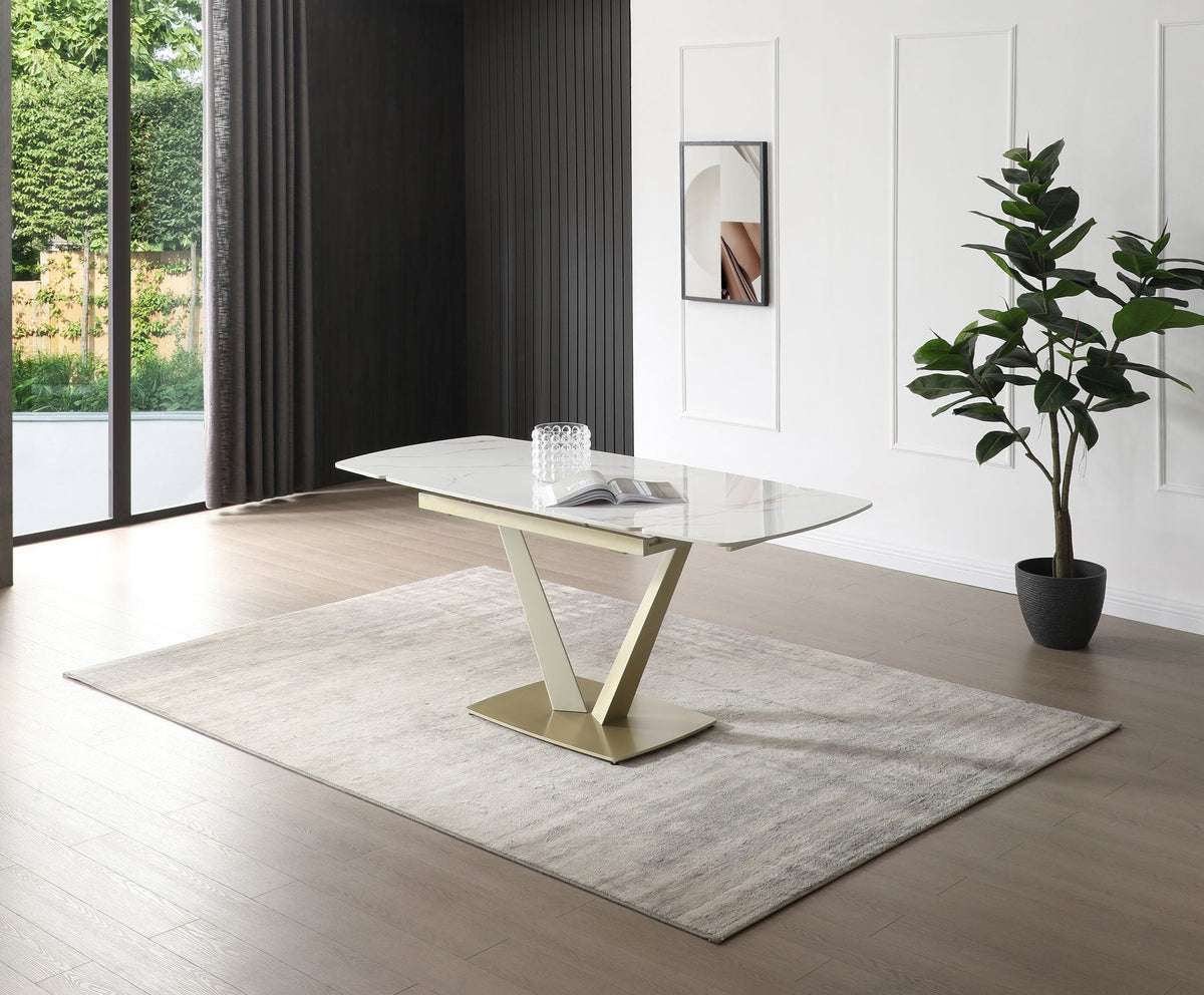 109 White/Gold Ceramic Extendable Dining Table