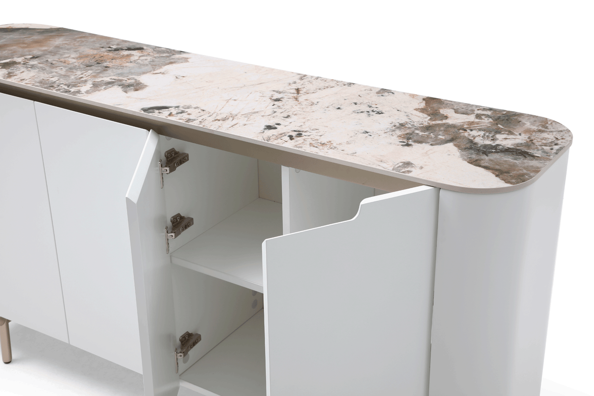 109 White/Gold Ceramic Extendable Dining Table