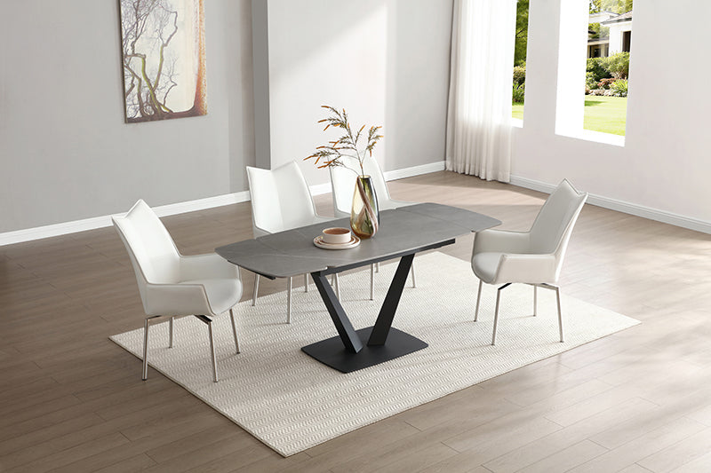 109 Grey Ceramic Dining Table and 4 White Armchairs