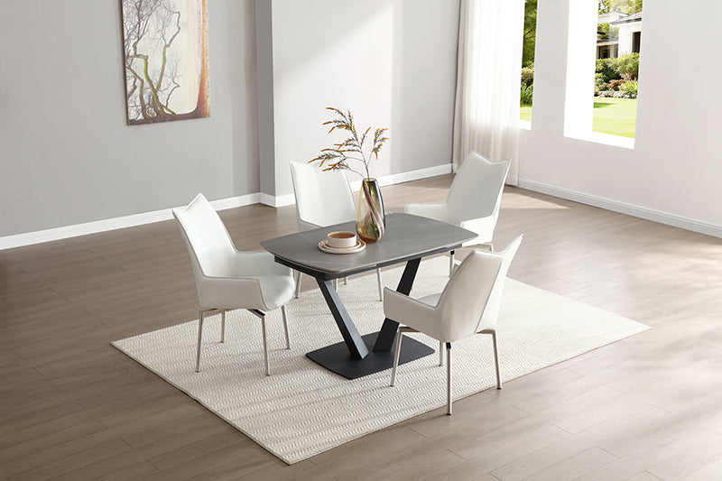 109 Grey Ceramic Dining Table and 4 White Armchairs