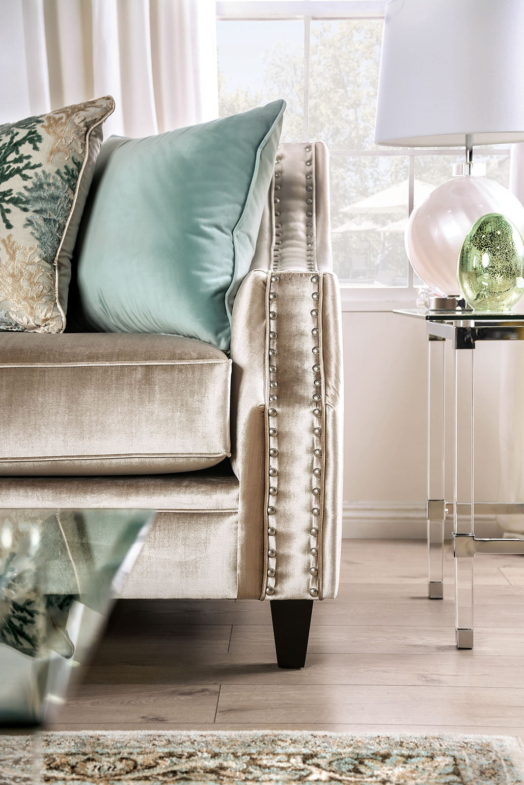 Elicia Champagne Transitional Living Room Set