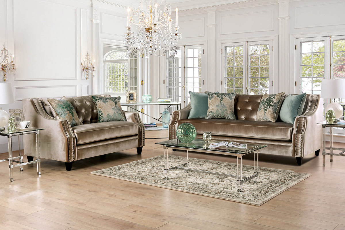 Elicia Champagne Transitional Living Room Set