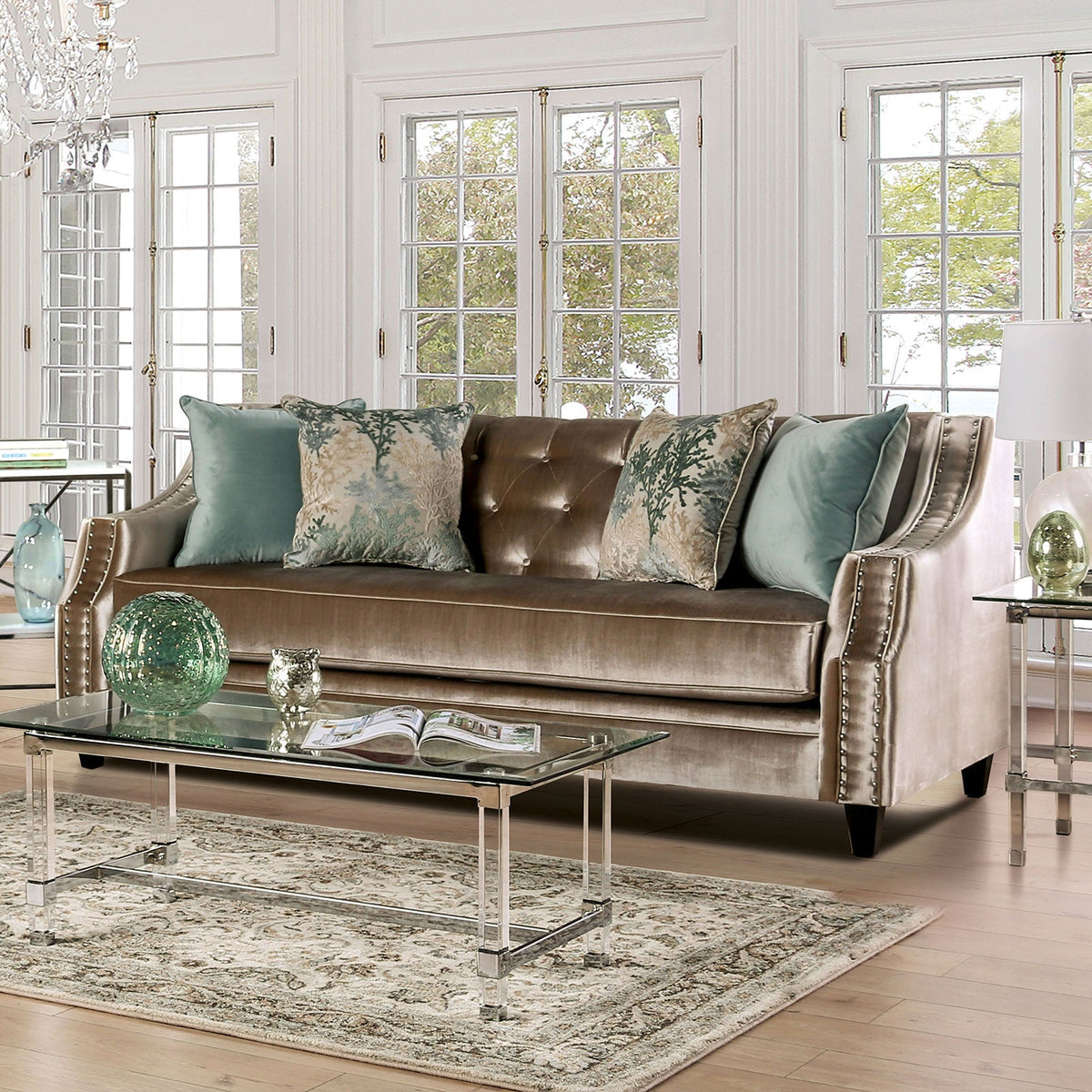 Elicia Champagne Transitional Living Room Set