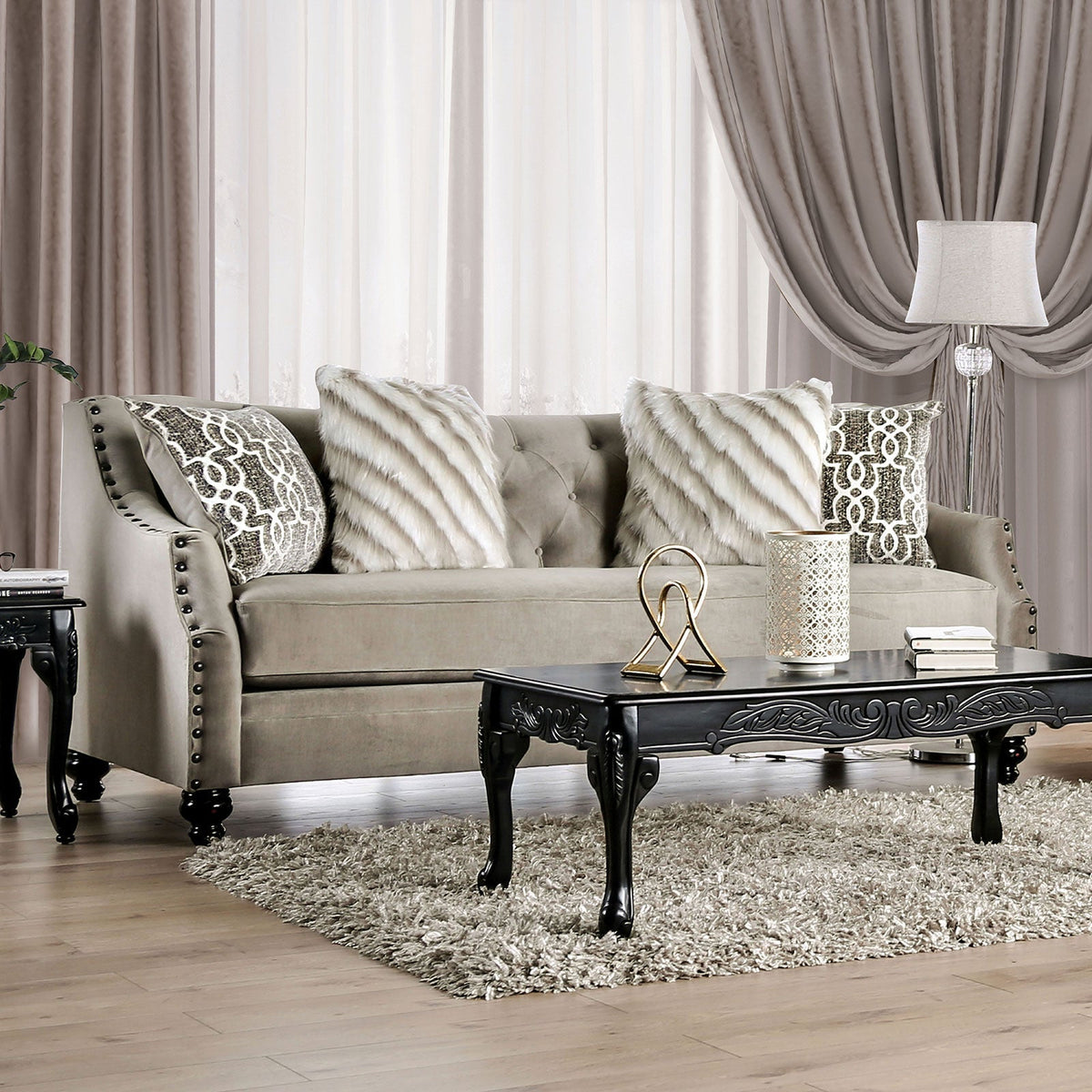 Ezrin Light Brown Transitional Living Room Set