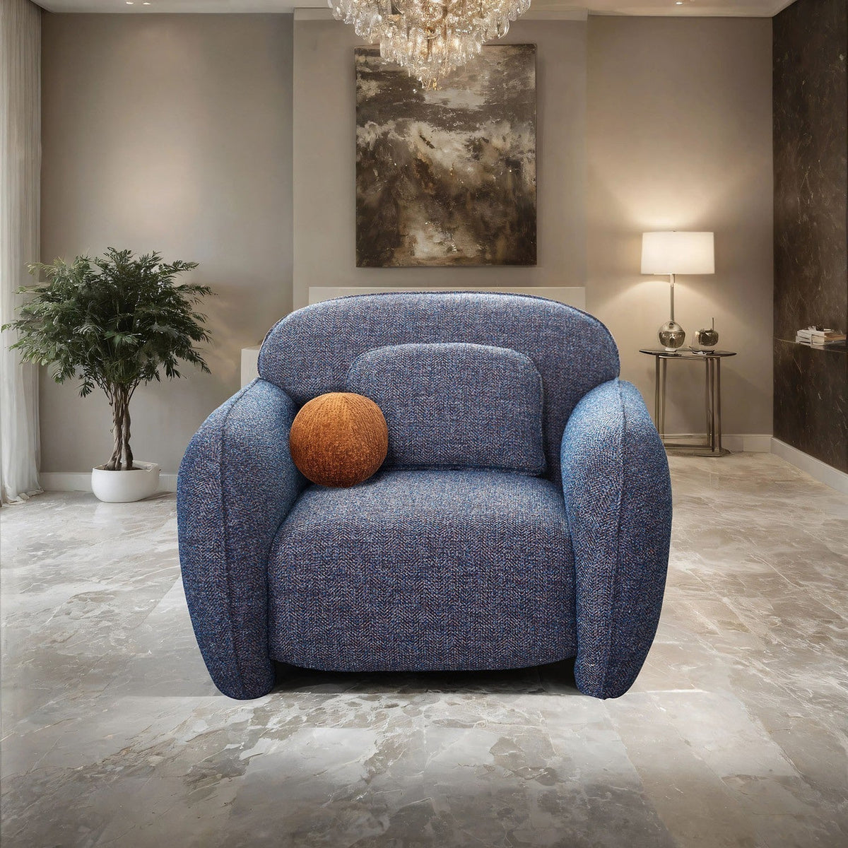 Previti Denim Blue Contemporary Living Room Set
