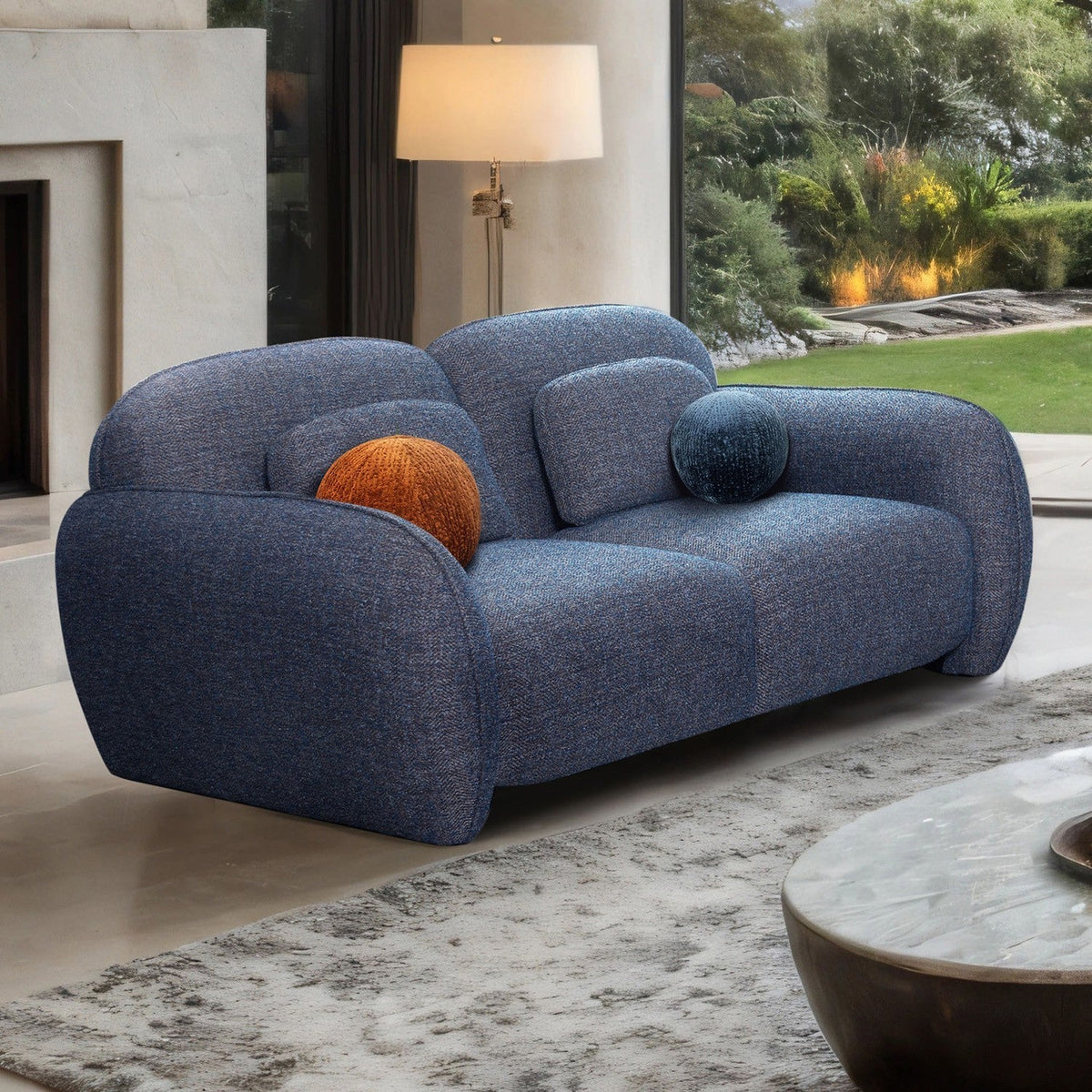 Previti Denim Blue Contemporary Living Room Set