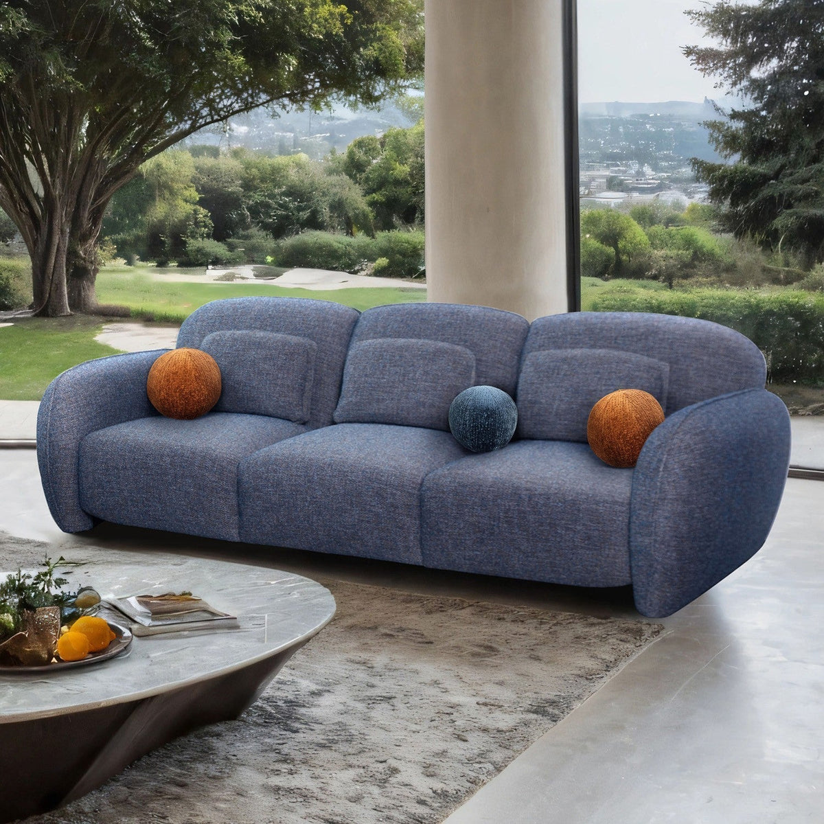 Previti Denim Blue Contemporary Living Room Set