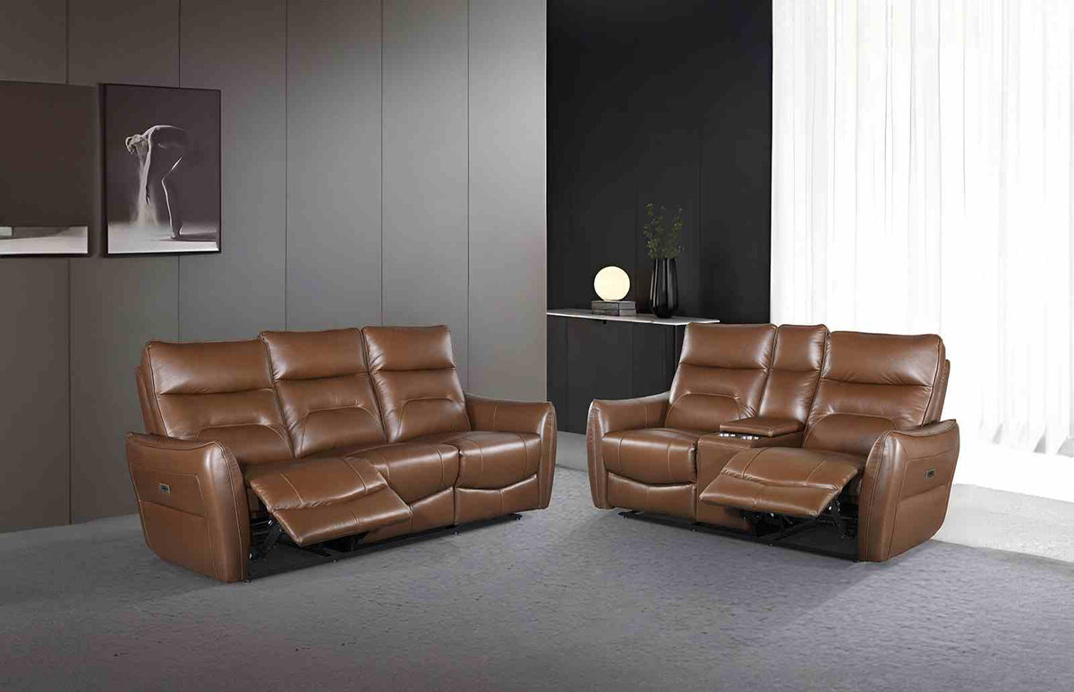 Terentius Caramel Brown Contemporary Power Reclining Living Room Set