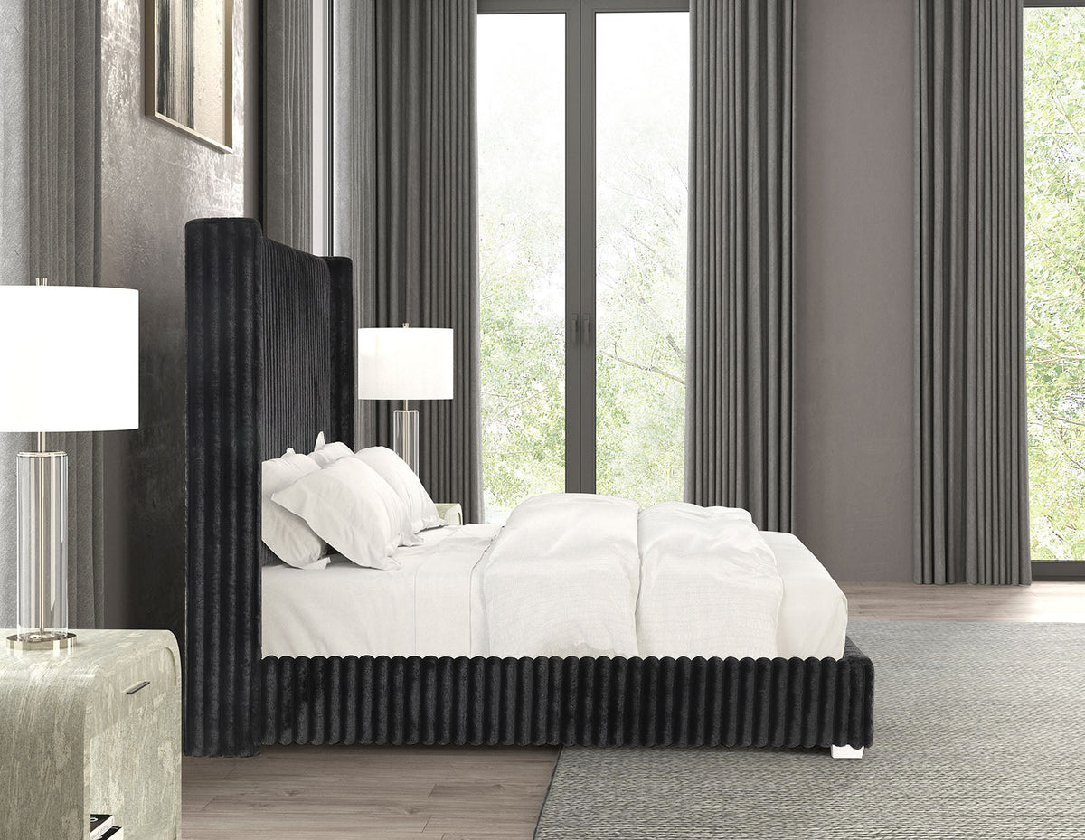 Cadwell Black Queen Upholstered Platform Bed