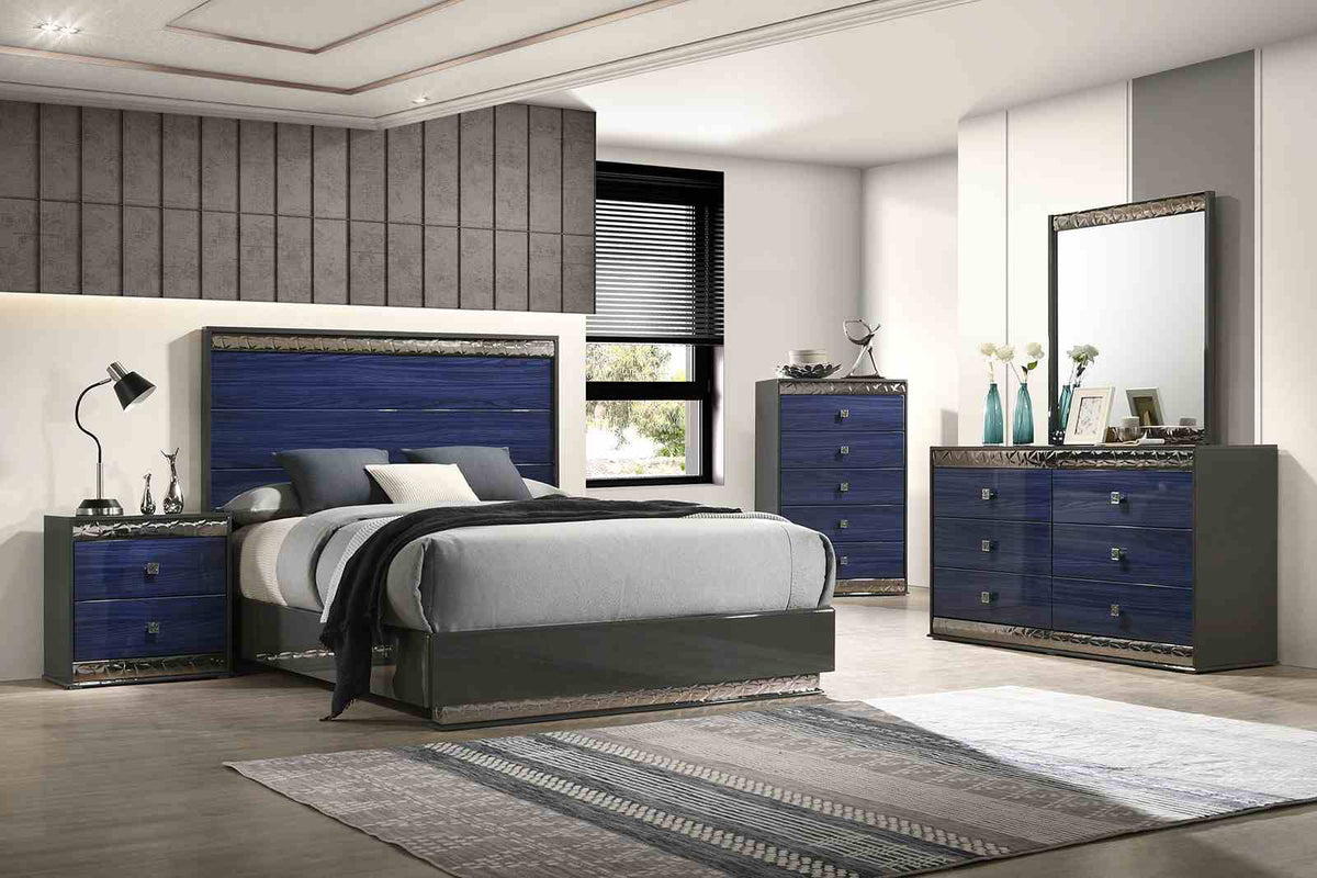 Morcote Ash Gray/Indigo Blue King Bed