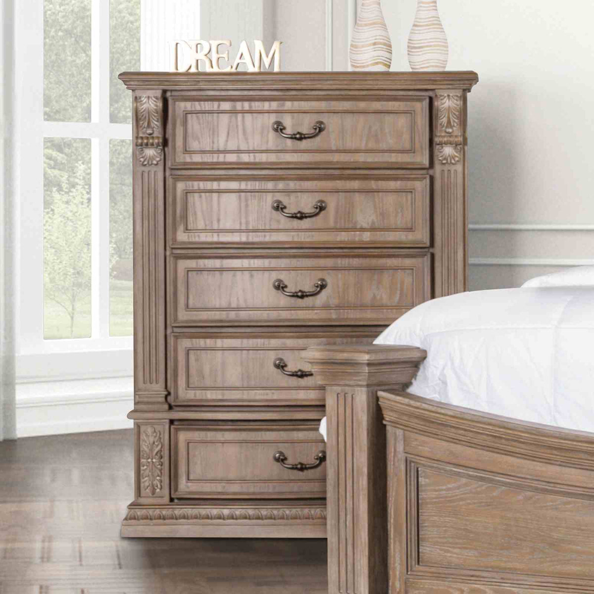 Seven Oaks Weathered Oak Transitional Bedroom Set