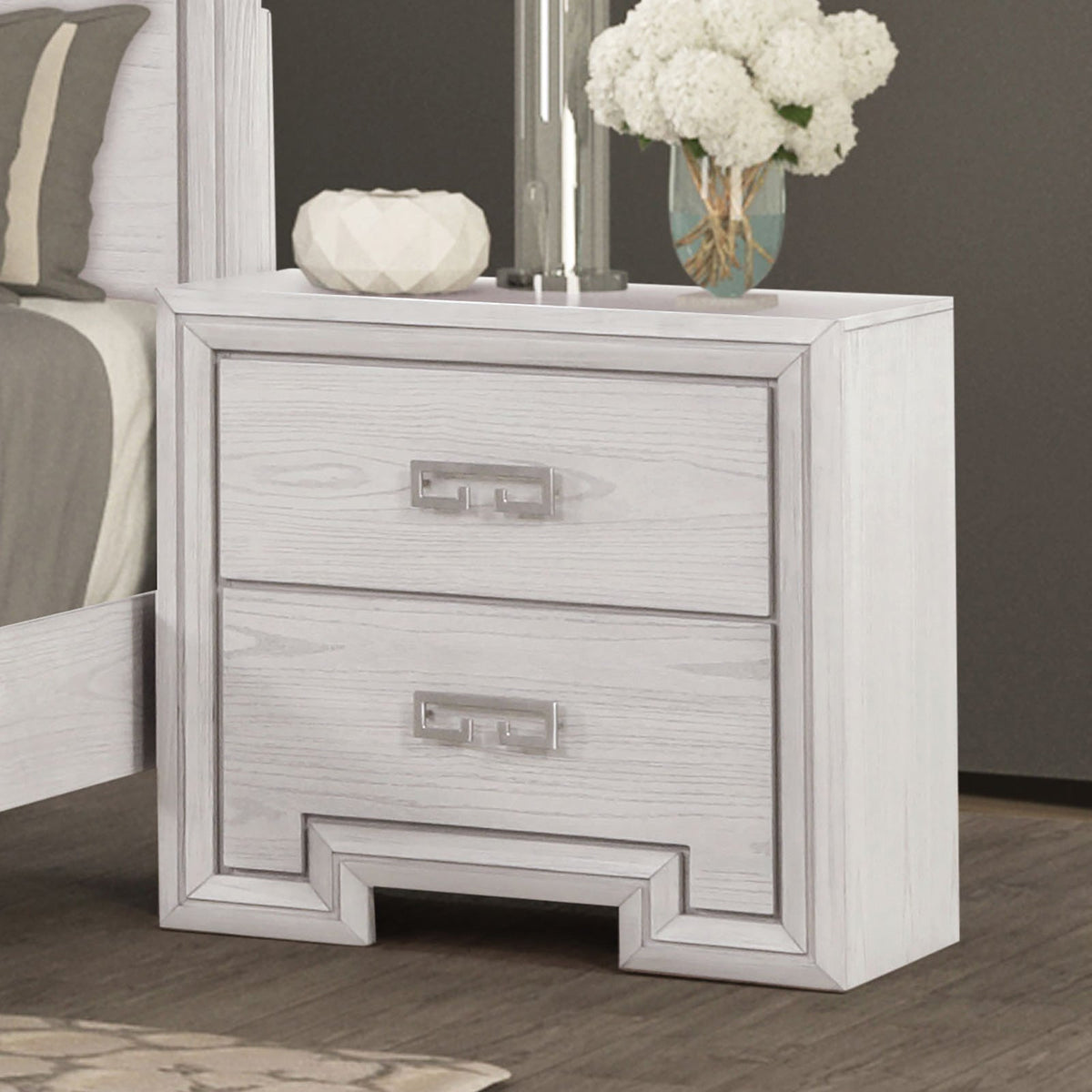 Basilone Rustic White Transitional Bedroom Set