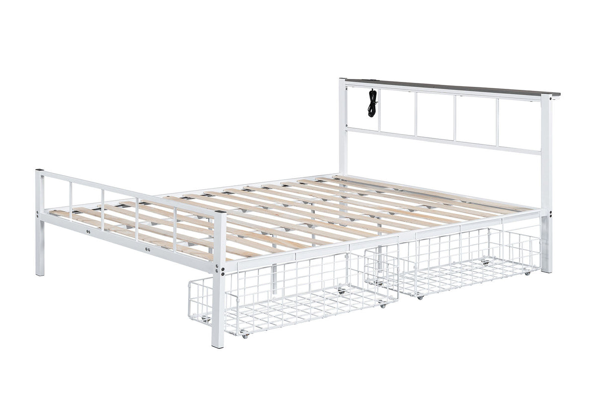 Nicoli White Queen Metal Bed With Underbed Storage