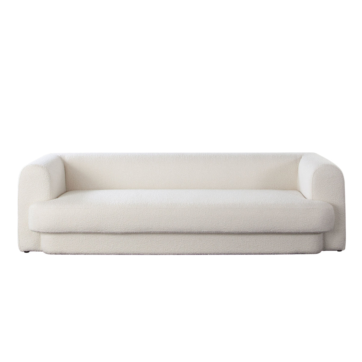 Form Sofa in Ivory Boucle Fabric w/ (2) Accent Pillow Balls