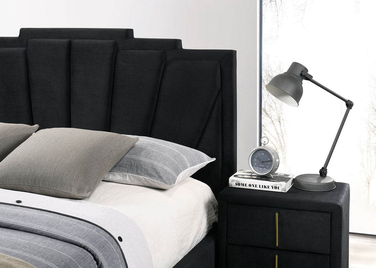 Florizel Black/Gold Upholstered Queen Bed
